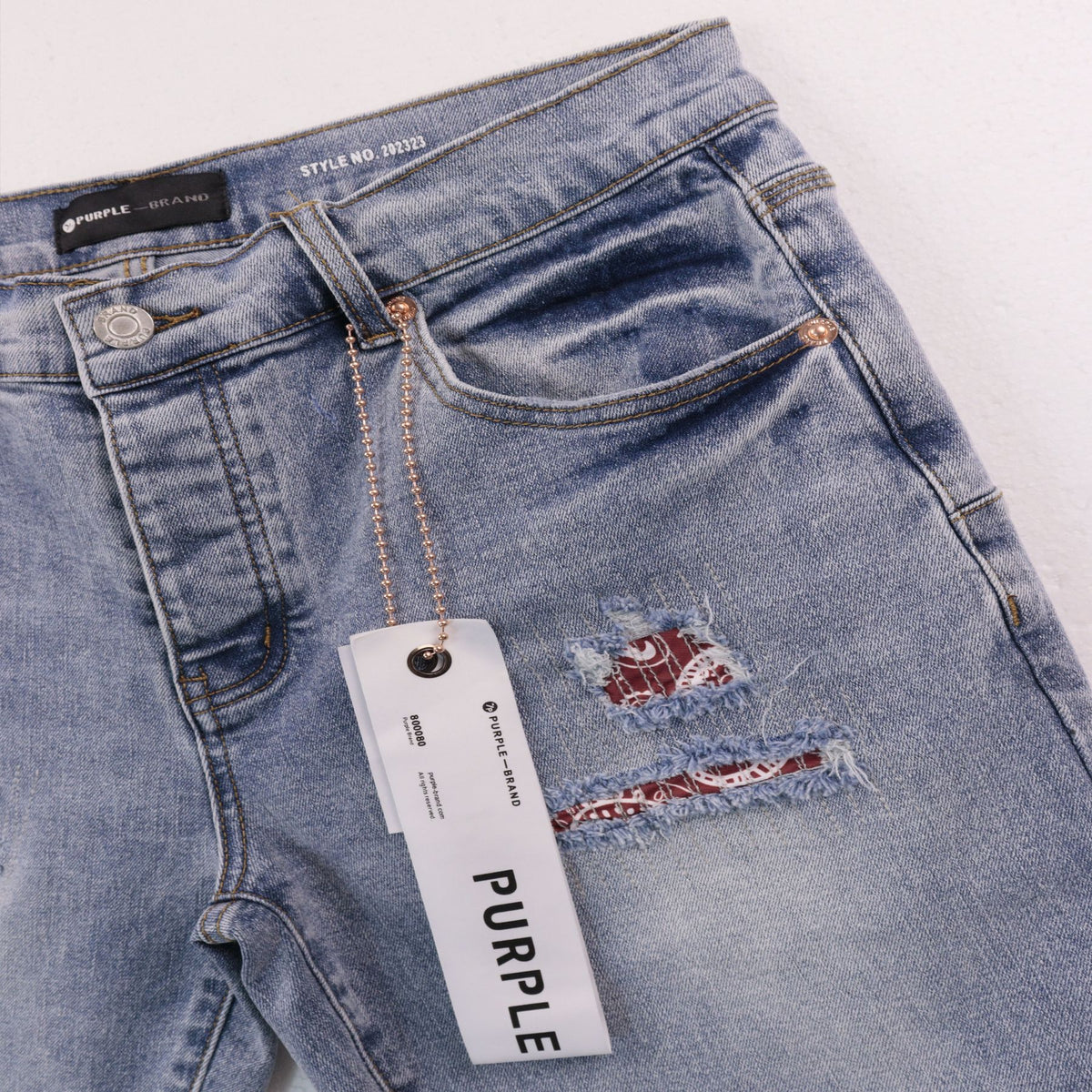Purple Brand Distressed Patch Denim Shorts