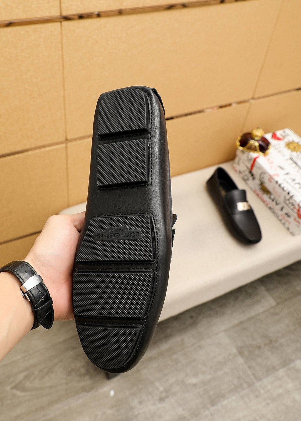 Dolce & Gabbana Men's Black Plaque Slip-On Loafers